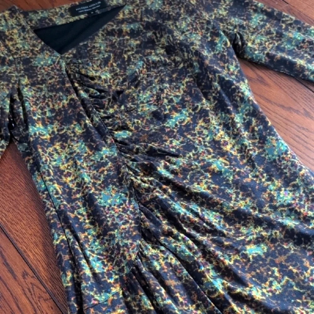 Hilton Hollis - Watercolor Midi Length Dress with Asshmetrical Neck and Ruching